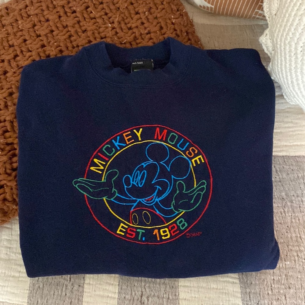 VINTAGE 90s NAVY MICKEY MOUSE DISNEY EMBROIDERED CREWNECK SWEATSHIRT